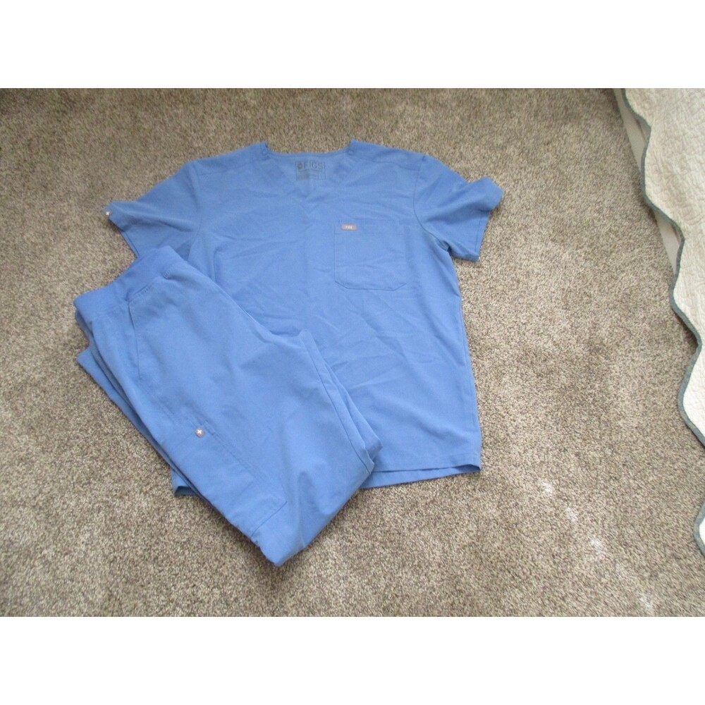 FIGS Technical Collection Women’s Scrub Set L Blue Top & Jogger Pants